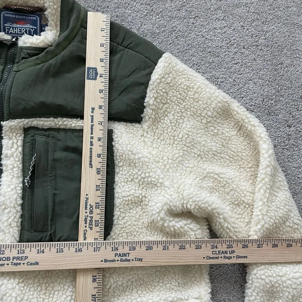 Faherty Renegade Sherpa Full Zip Jacket Mens XL Green Cream MKB2010 $198 SRP